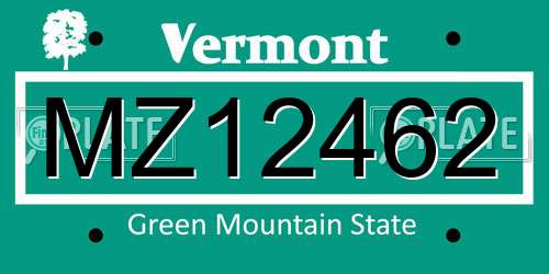 MZ12462 Vermont License Plate
