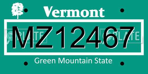 MZ12467 Vermont License Plate