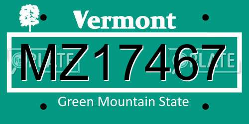 MZ17467 Vermont License Plate