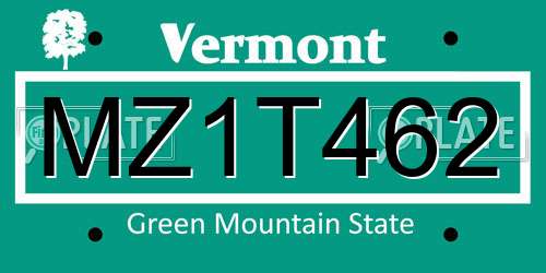 MZ1T462 Vermont License Plate