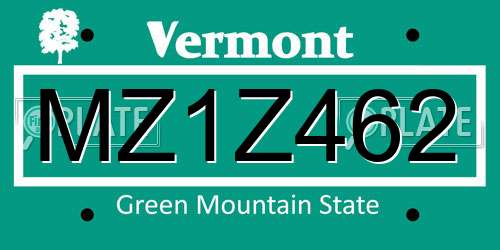 MZ1Z462 Vermont License Plate