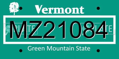 MZ21084 Vermont License Plate