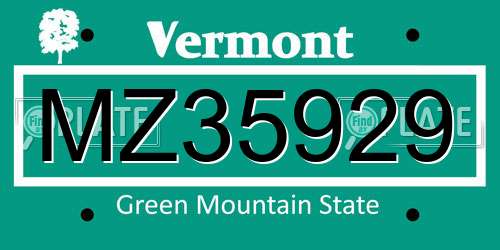 MZ35929 Vermont License Plate