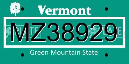 MZ38929 Vermont License Plate