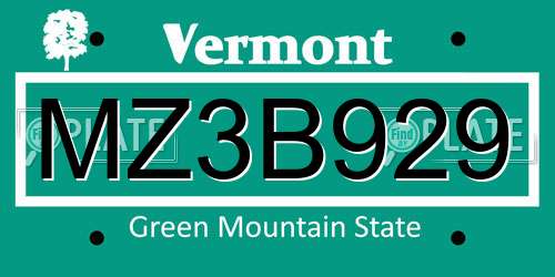 MZ3B929 Vermont License Plate