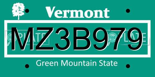 MZ3B979 Vermont License Plate