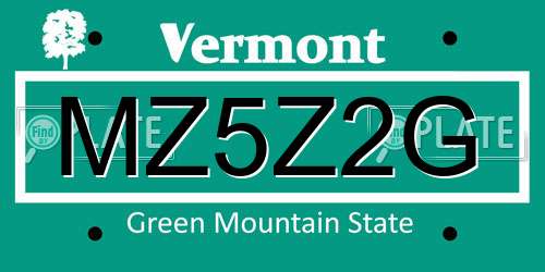 MZ5Z2G Vermont License Plate