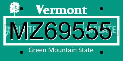 MZ69555 Vermont License Plate