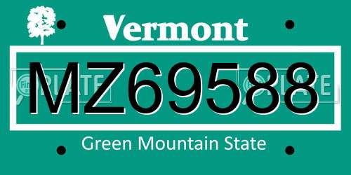 MZ69588 Vermont License Plate
