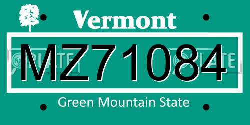 MZ71084 Vermont License Plate