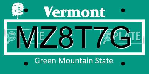 MZ8T7G Vermont License Plate