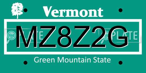 MZ8Z2G Vermont License Plate