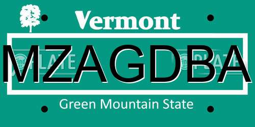 MZAGDBA Vermont License Plate