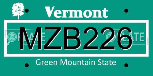 MZB226 Vermont License Plate