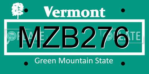 MZB276 Vermont License Plate