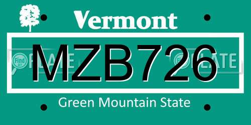 MZB726 Vermont License Plate