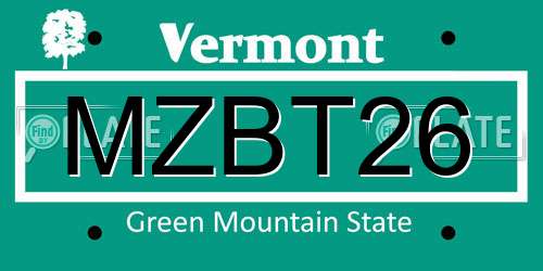 MZBT26 Vermont License Plate