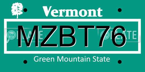 MZBT76 Vermont License Plate
