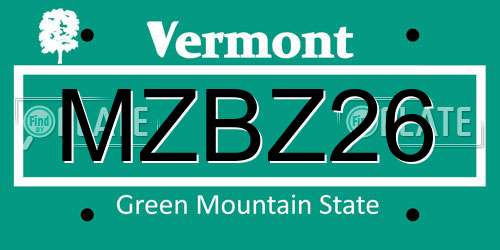 MZBZ26 Vermont License Plate