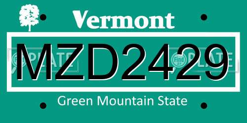 MZD2429 Vermont License Plate