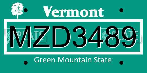 MZD3489 Vermont License Plate