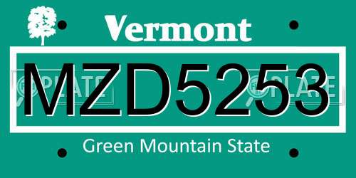 MZD5253 Vermont License Plate