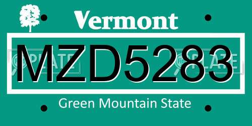 MZD5283 Vermont License Plate