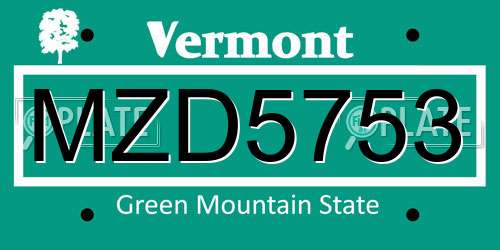 MZD5753 Vermont License Plate