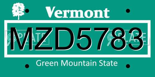 MZD5783 Vermont License Plate