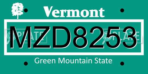 MZD8253 Vermont License Plate