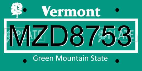 MZD8753 Vermont License Plate