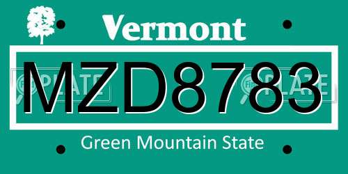 MZD8783 Vermont License Plate