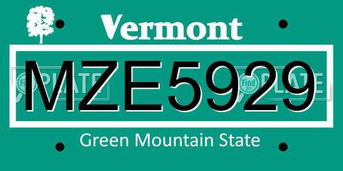 MZE5929 Vermont License Plate