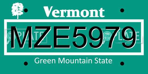 MZE5979 Vermont License Plate