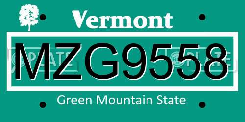 MZG9558 Vermont License Plate