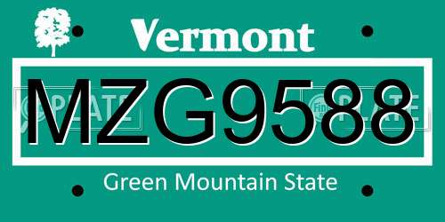 MZG9588 Vermont License Plate