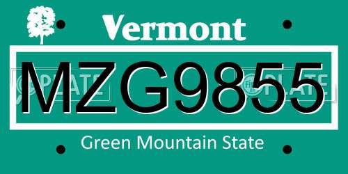 MZG9855 Vermont License Plate