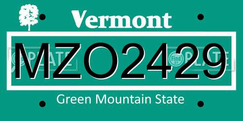 MZO2429 Vermont License Plate