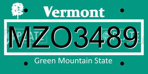 MZO3489 Vermont License Plate