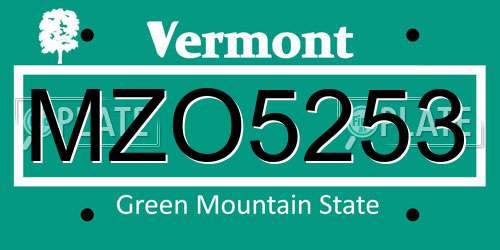 MZO5253 Vermont License Plate