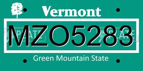 MZO5283 Vermont License Plate