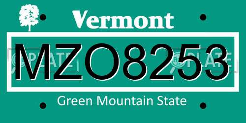 MZO8253 Vermont License Plate