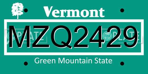 MZQ2429 Vermont License Plate