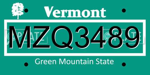 MZQ3489 Vermont License Plate