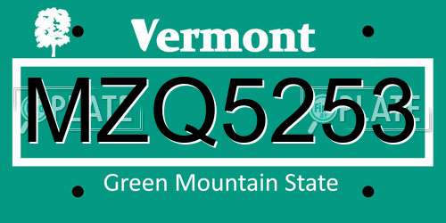 MZQ5253 Vermont License Plate