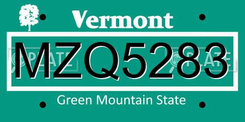 MZQ5283 Vermont License Plate