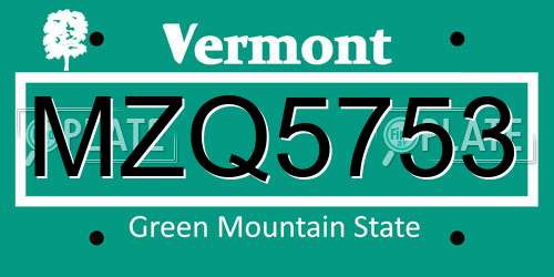 MZQ5753 Vermont License Plate