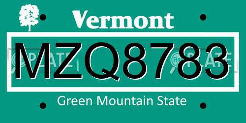 MZQ8783 Vermont License Plate