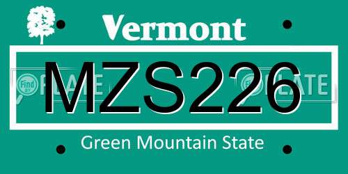 MZS226 Vermont License Plate