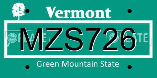MZS726 Vermont License Plate